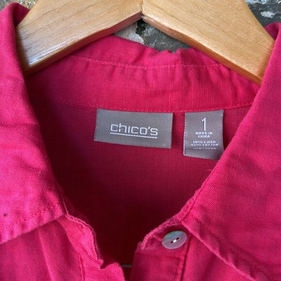 Chico's Hot Pink Linen Blend Long Sleeve Button Down Shirt Size Medium - Picture 3 of 7